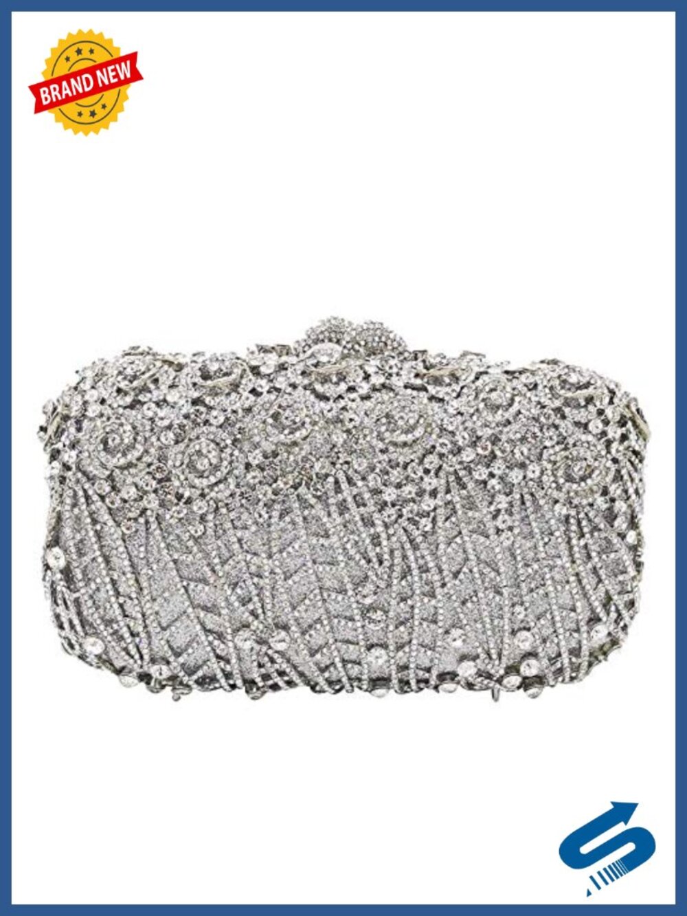 Rhinestone Flower Clutch Purse Mini Evening Bag Faux Leather